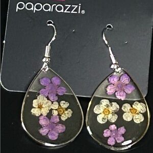 Paparazzi Floral Teardrop Earrings with Purple and Cream Accents